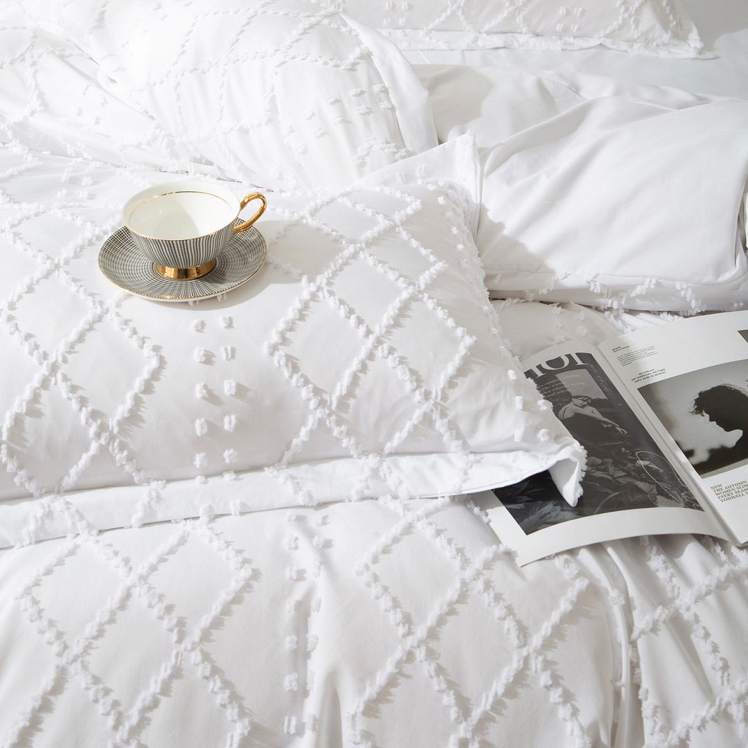 Tufted Boho Embroidery Quilt/Doona/Duvet Cover Set - White