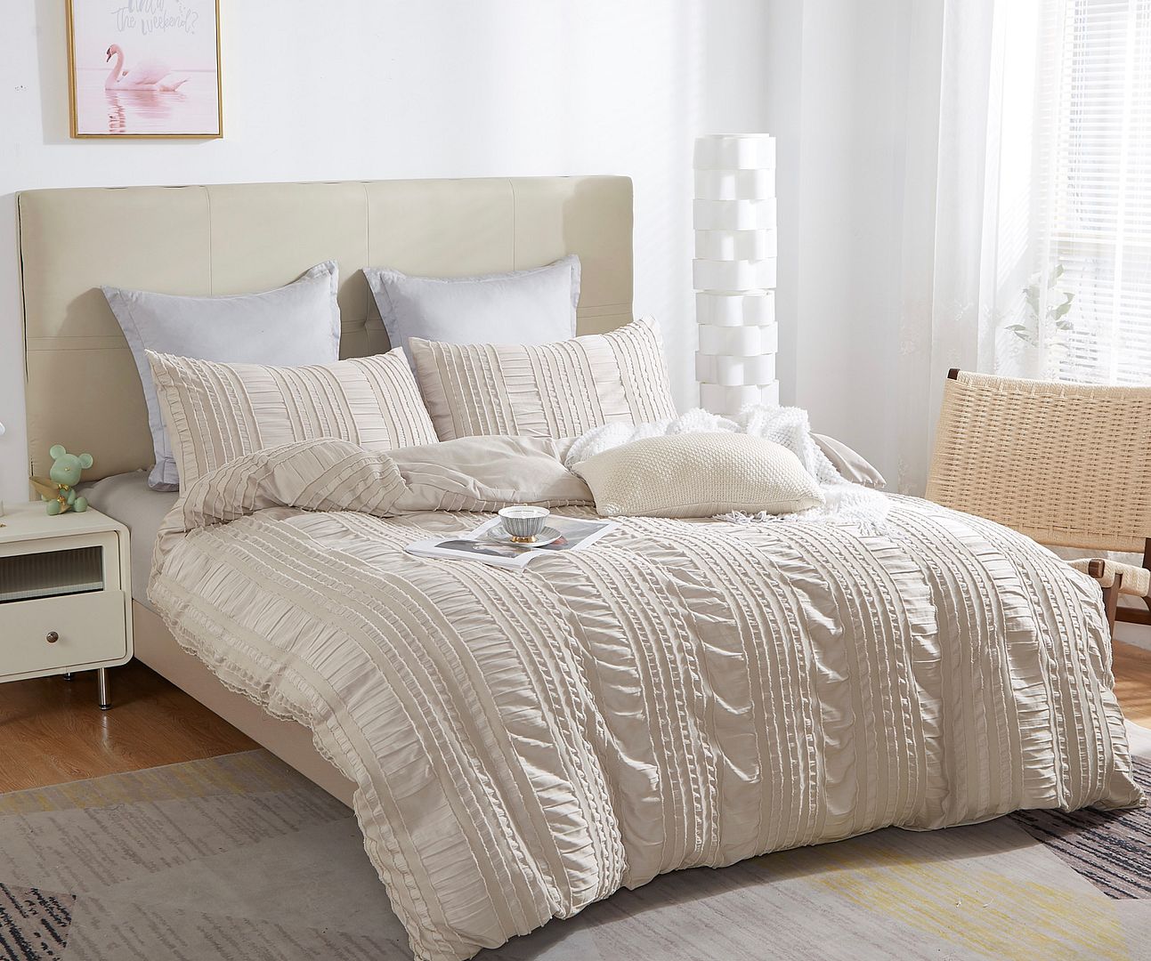 Tufted Boho Striped Embroidery Quilt/Doona/Duvet Cover Set