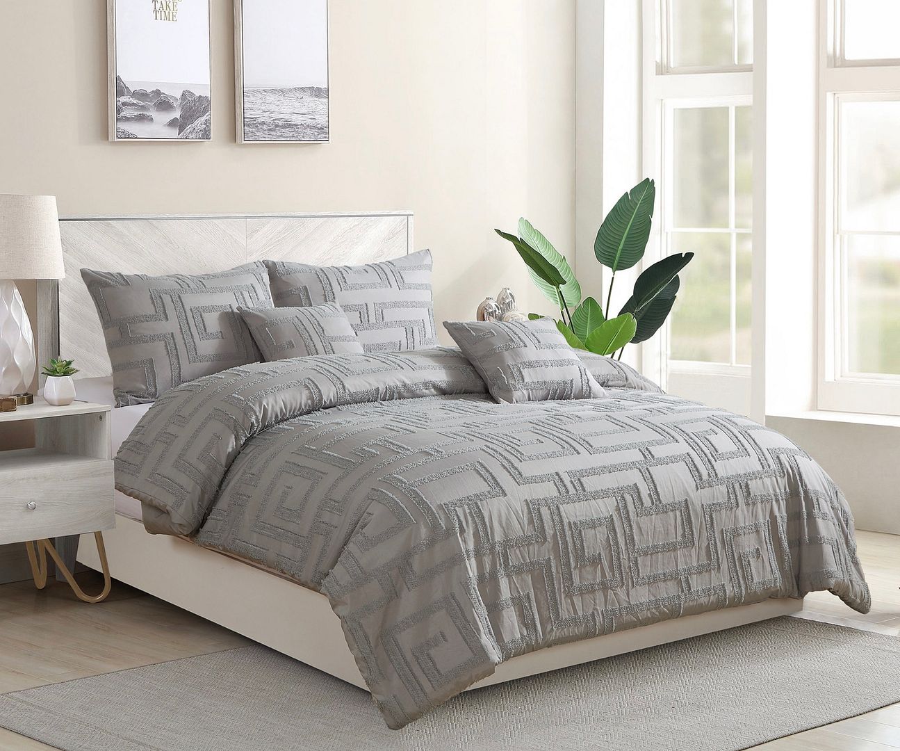Tufted Jacquard Quilt/Doona/Duvet Cover Set - Grey