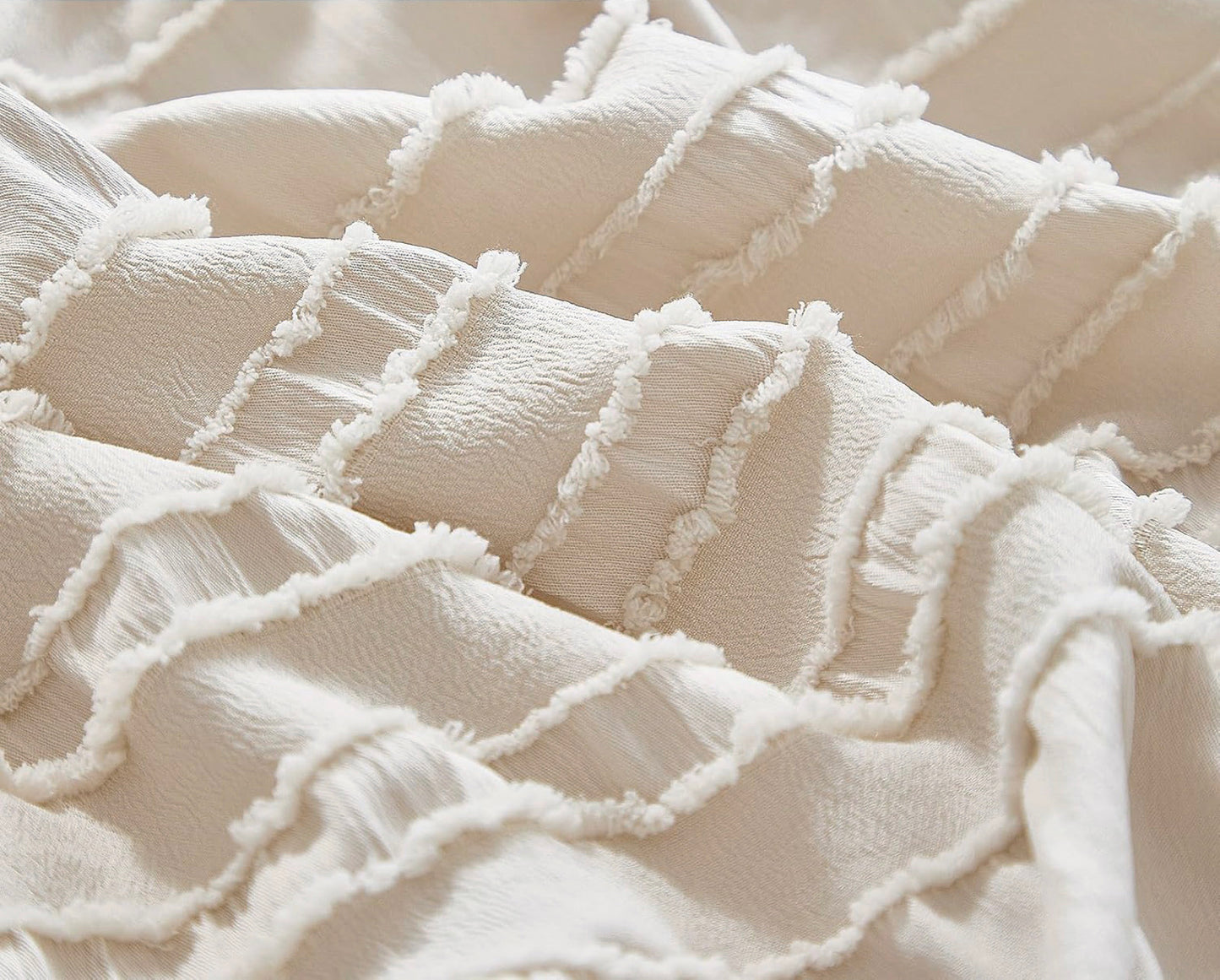 Tufted Boho Striped Embroidery Quilt/Doona/Duvet Cover Set