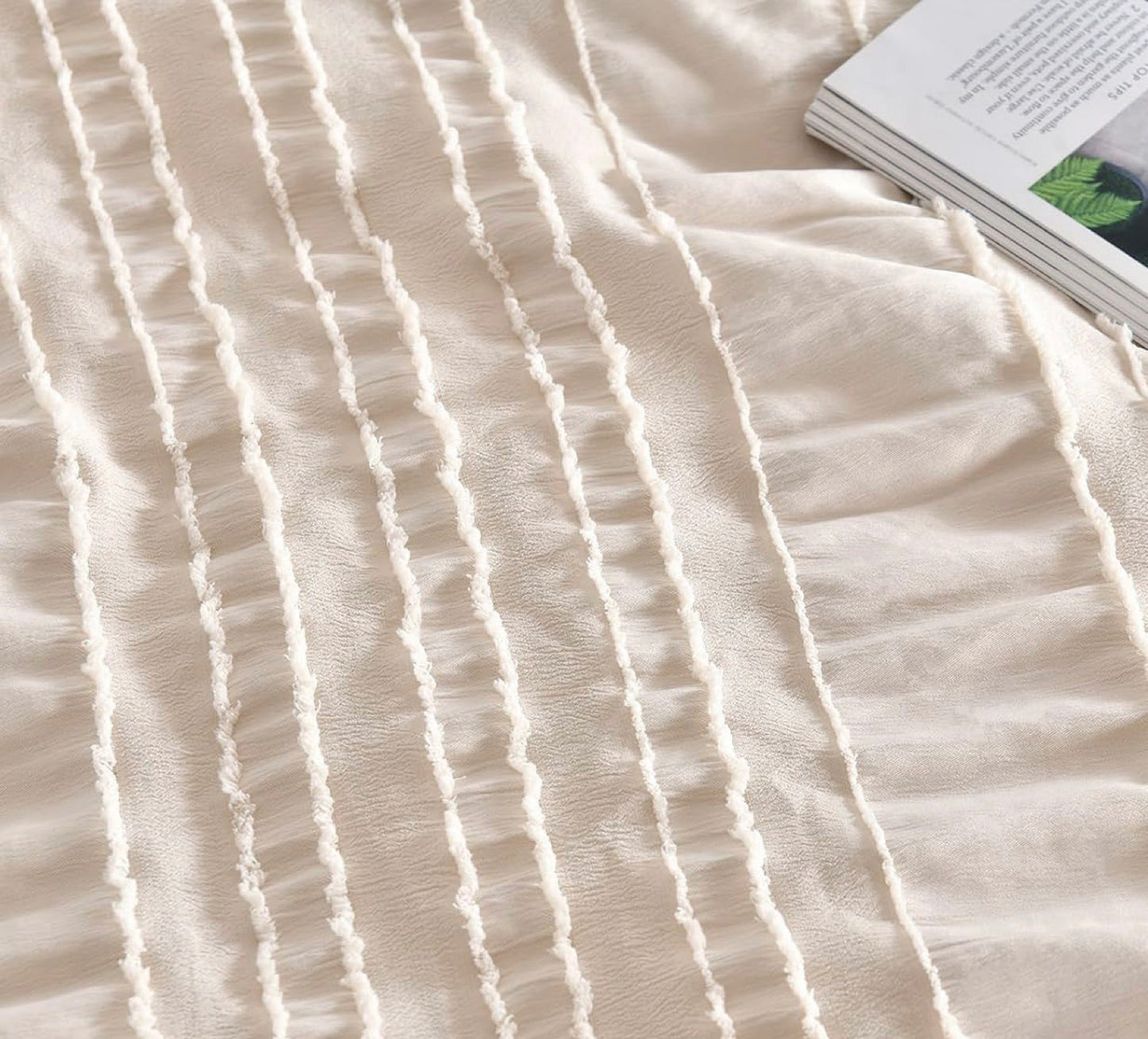 Tufted Boho Striped Embroidery Quilt/Doona/Duvet Cover Set