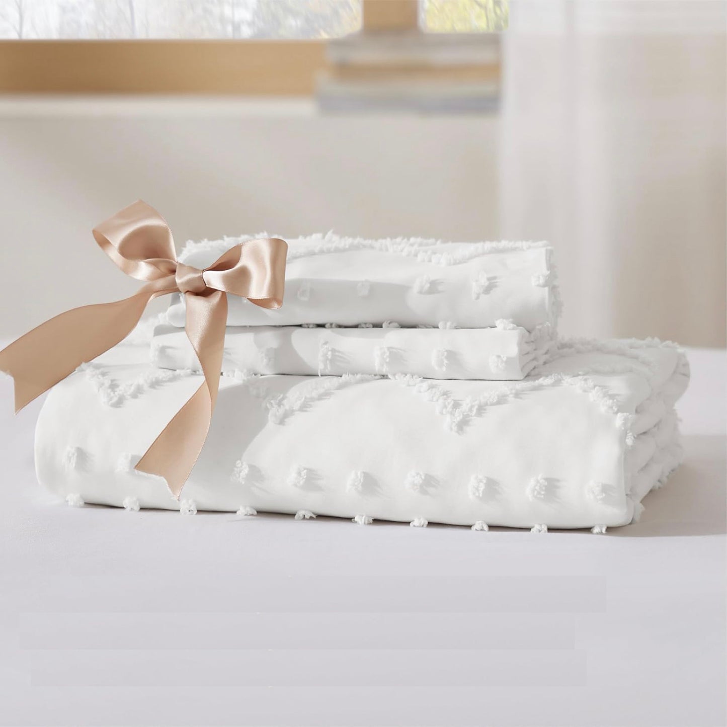 Tufted Boho Embroidery Quilt/Doona/Duvet Cover Set - White
