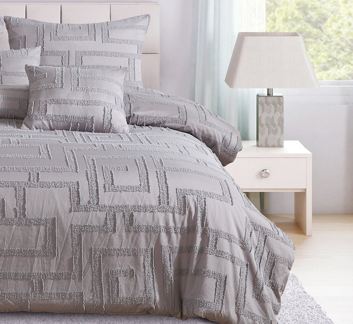 Tufted Jacquard Quilt/Doona/Duvet Cover Set - Grey