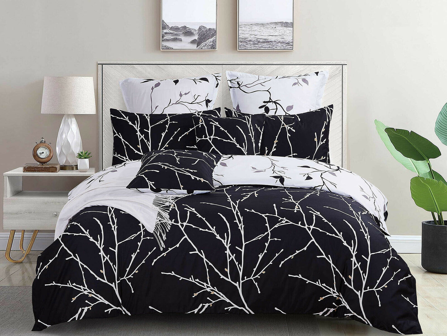 TREE Reversible Duvet/Doona/Quilt Cover Set Queen/King/Super Size White&Black