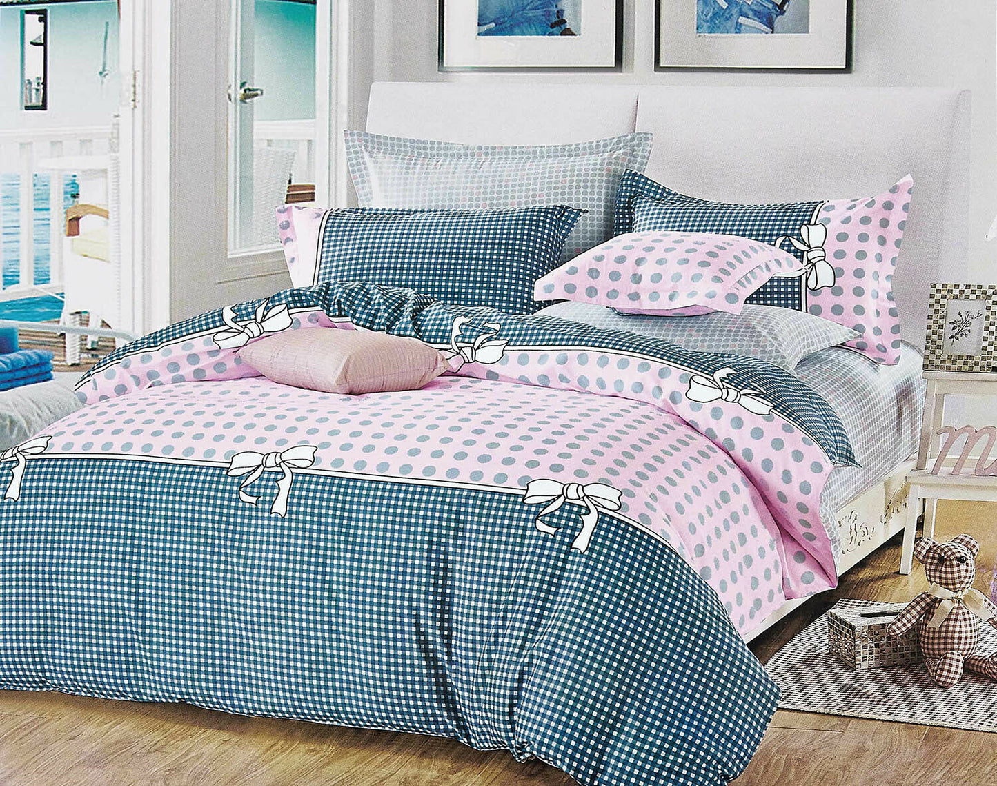 Pink Dots Checks Duvet/Doona/Quilt Cover Set Queen/King/Super King Size M419