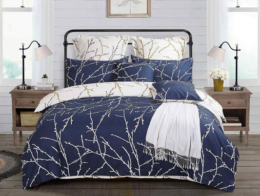 TREE Reversible Duvet/Doona/Quilt Cover Set Queen/King/Super Size Blue&Beige