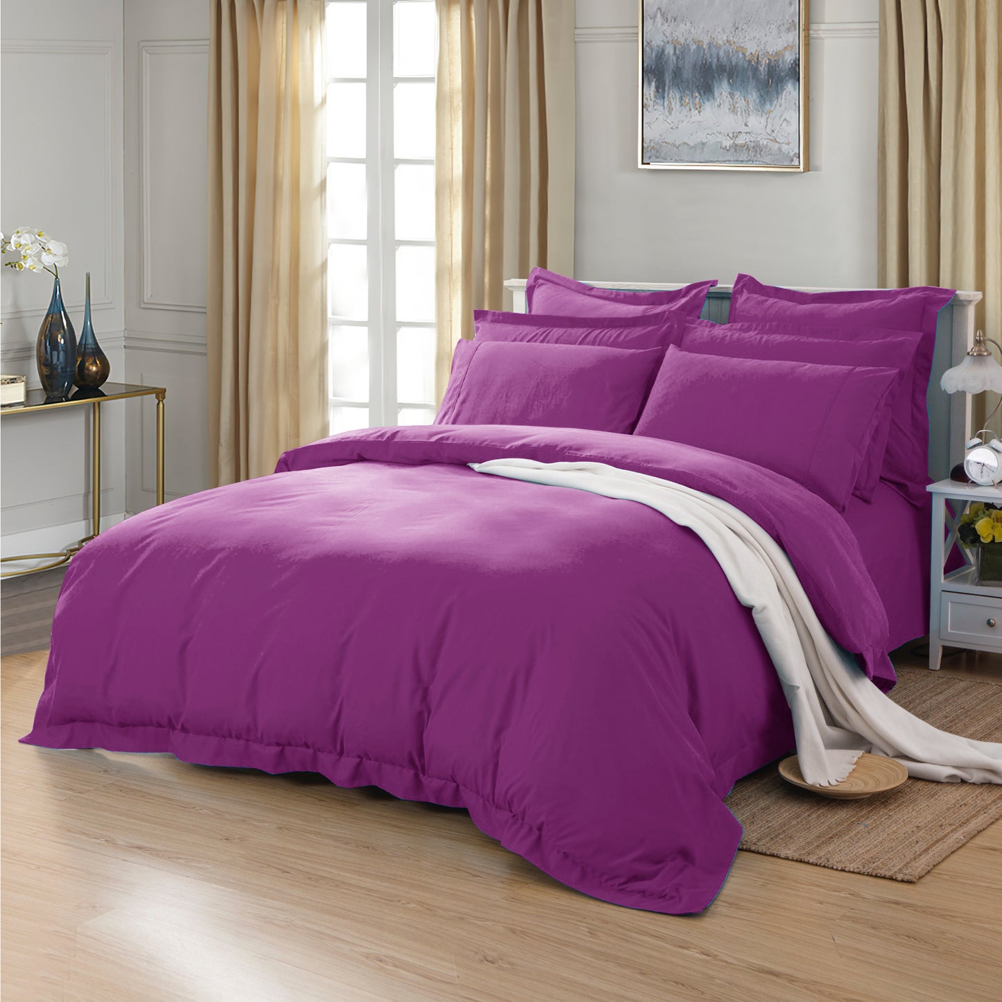 1000TC Soft Tailored Quilt Cover Set -Single/Double Queen/King/Super King Size-Purple