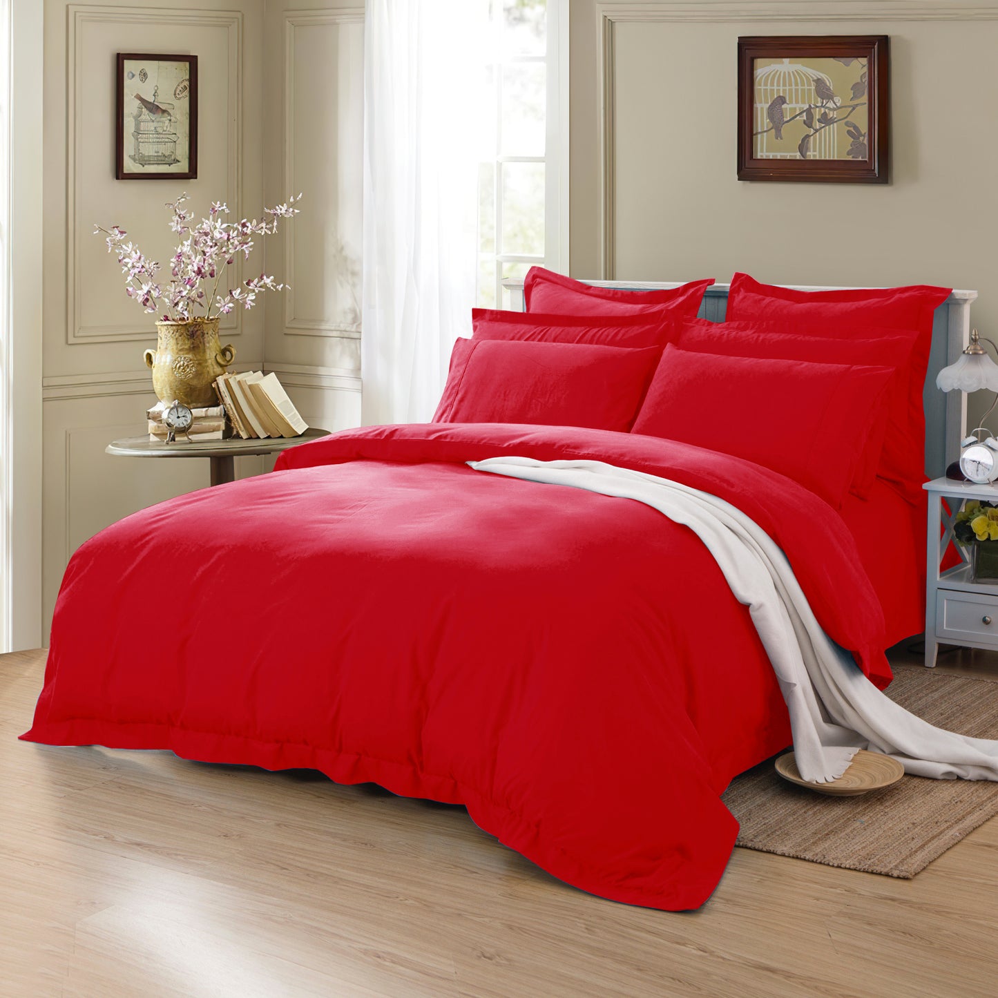 1000TC Soft Tailored Quilt Cover Set -Single/Double Queen/King/Super King Size-Red
