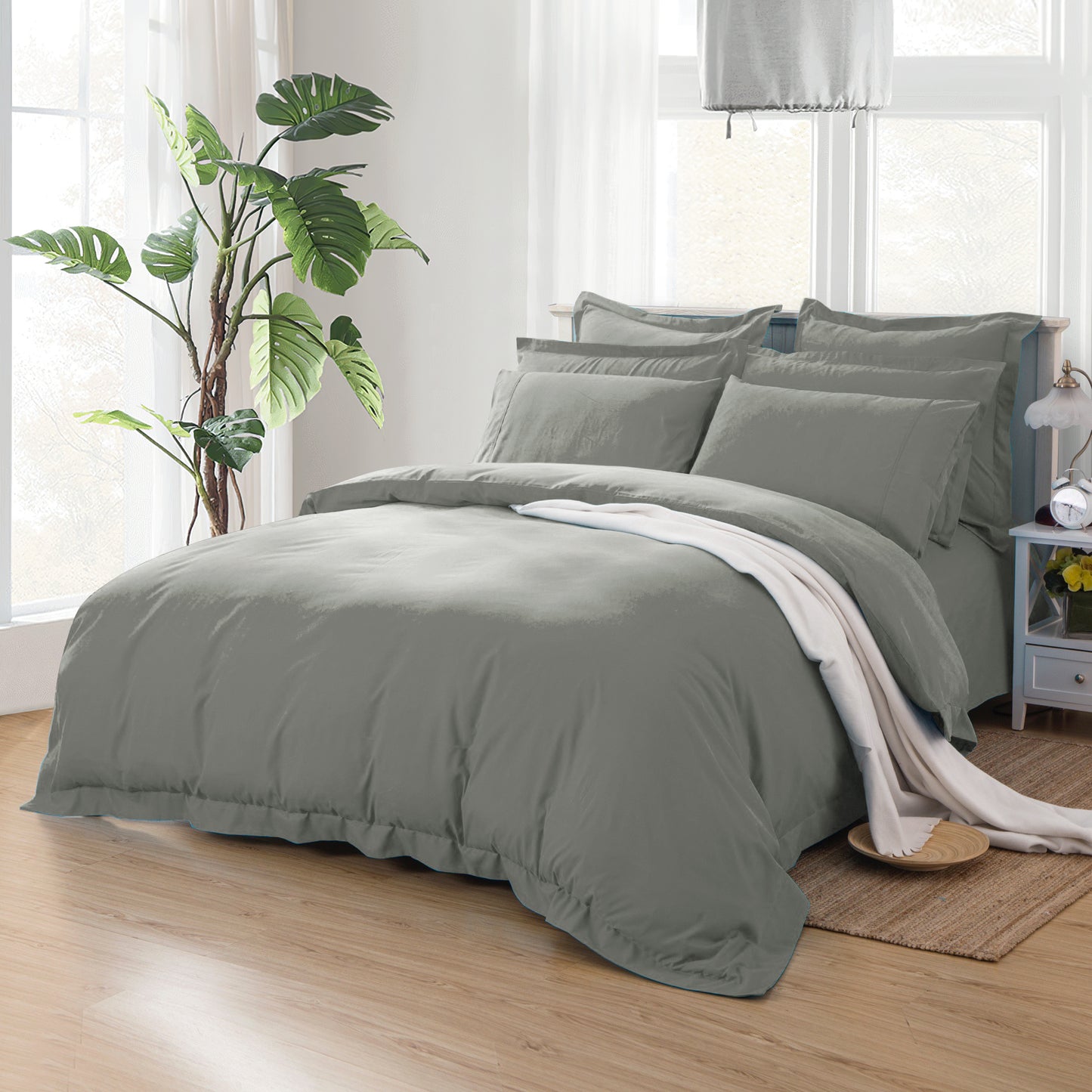 1000TC Soft Tailored Quilt Cover Set -Single/Double Queen/King/Super King Size-Grey