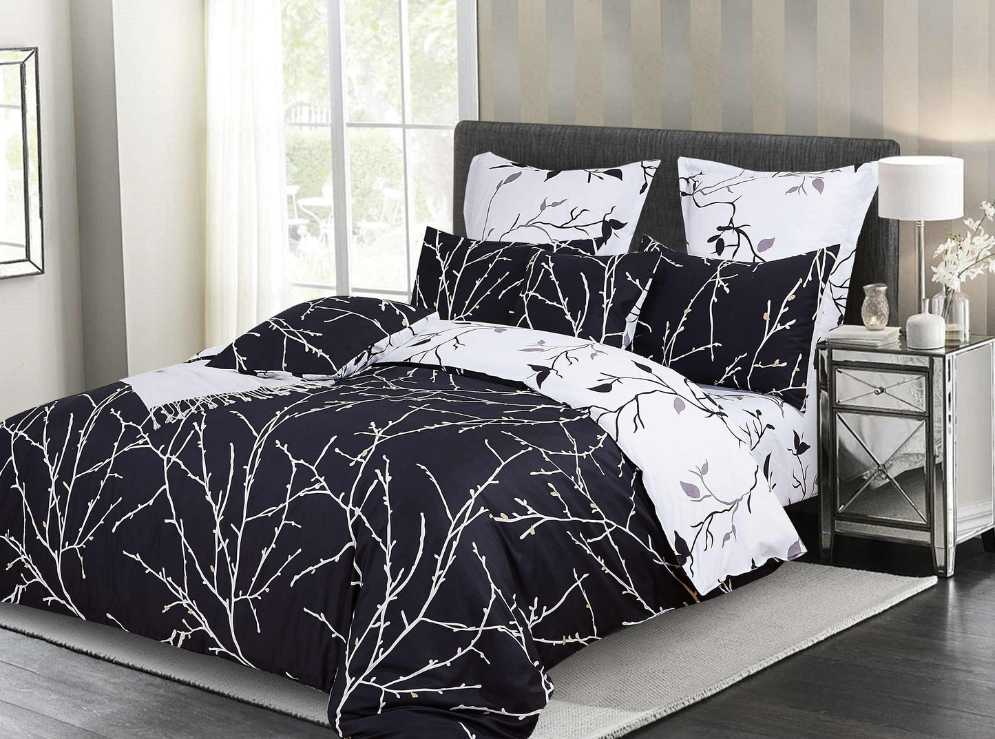 TREE Reversible Duvet/Doona/Quilt Cover Set Queen/King/Super Size Black M411