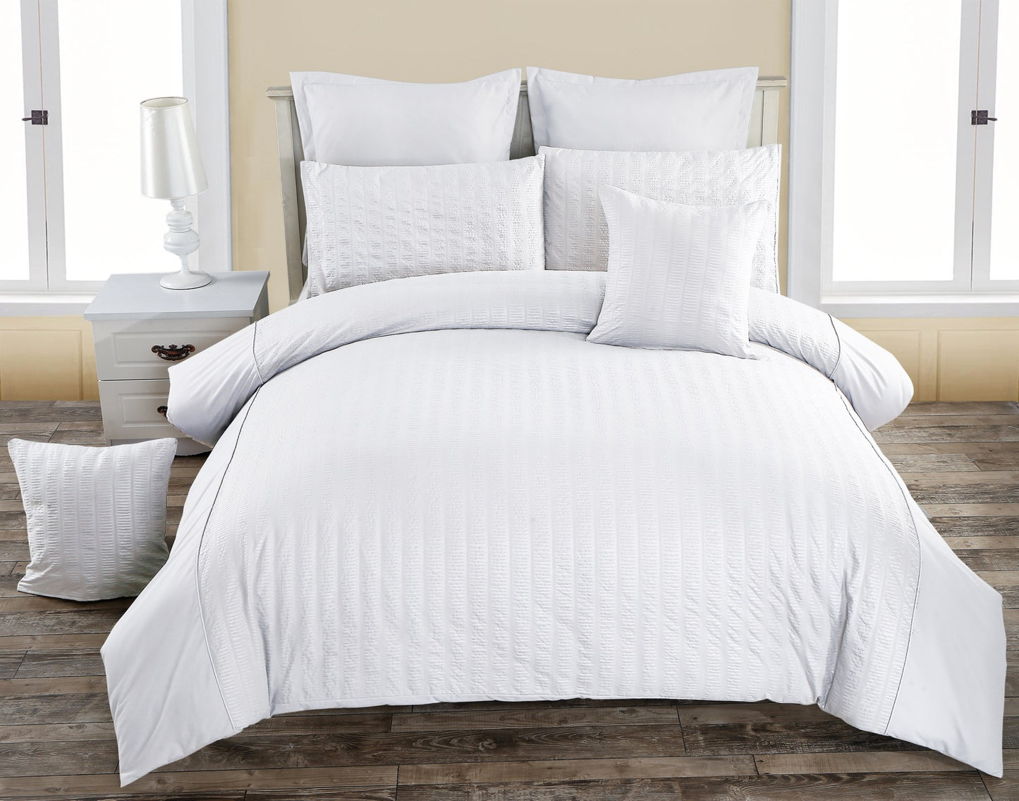 Seersucker Duvet/Doona/Quilt Cover Set-Double Queen/King/Super King Size-White