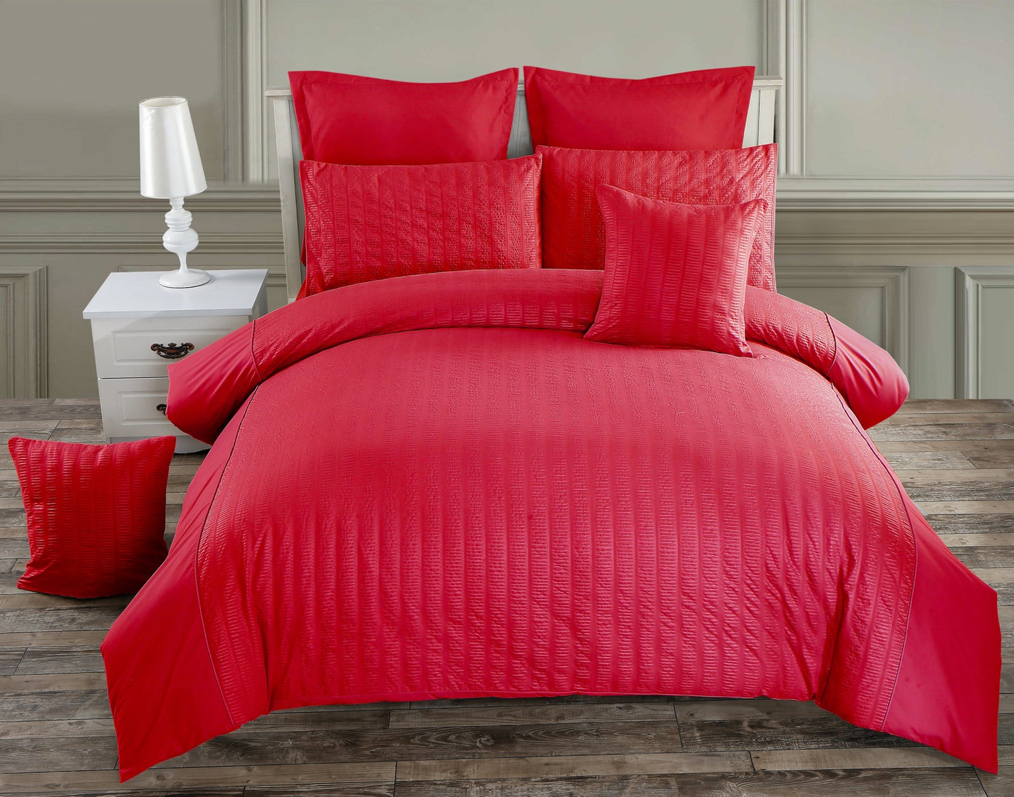 Seersucker Duvet/Doona/Quilt Cover Set-Double Queen/King/Super King Size-Red