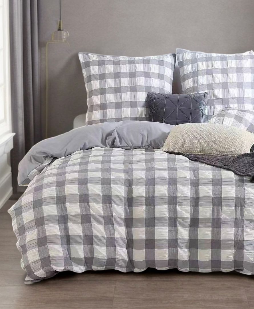 Rylee Grey Check Seersucker Quilt Cover Set (Queen/King/Super King Size)