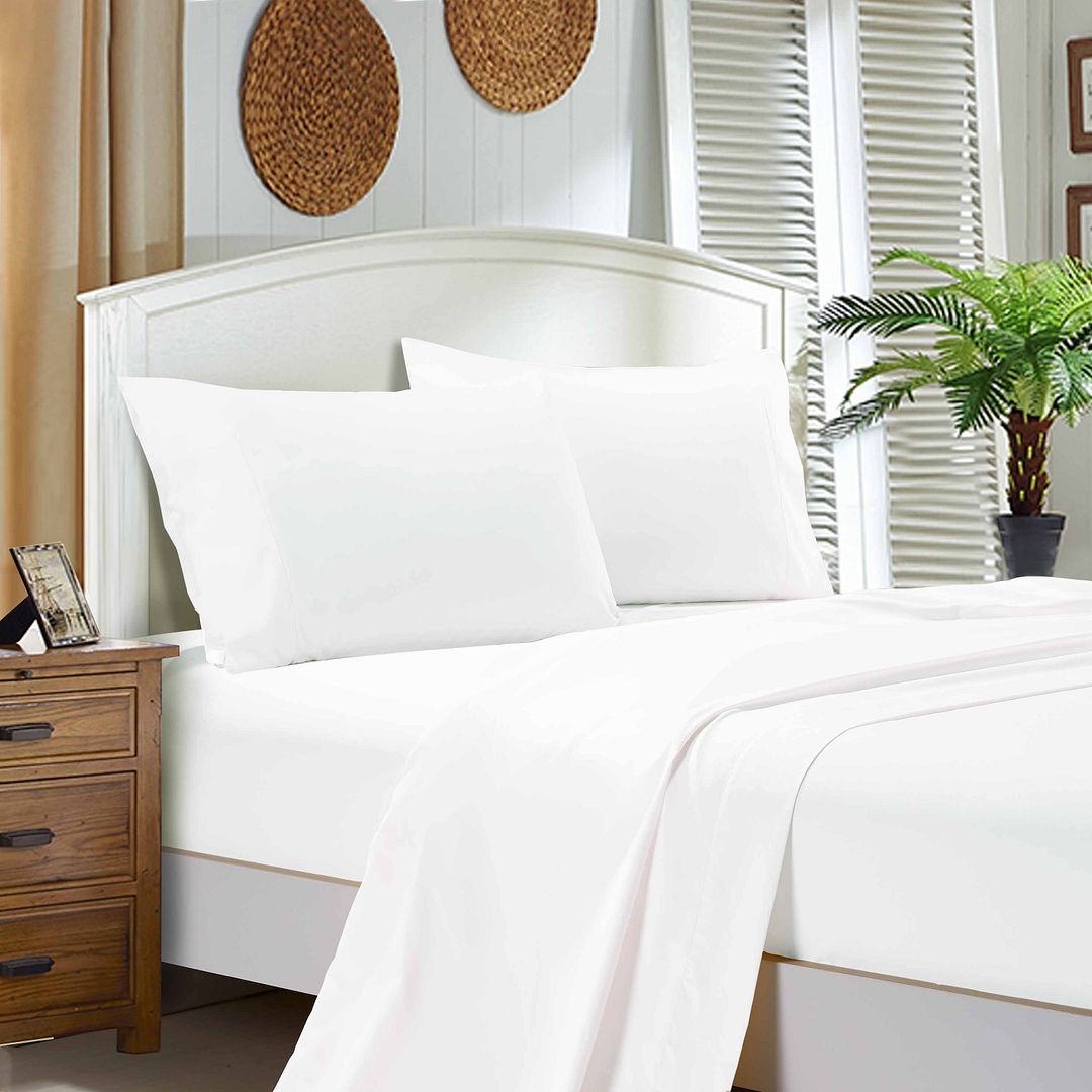 1000TC Ultra Soft Sheet Set - Single/Double Queen/King/Super King Size Bed - White