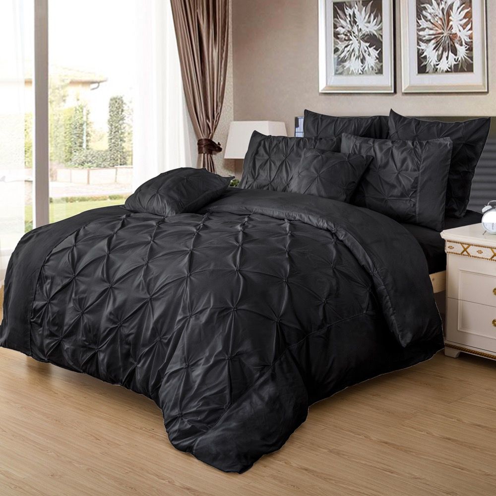Diamond Pintuck Quilt Cover Set -Double Queen/King/Super King Size-Black