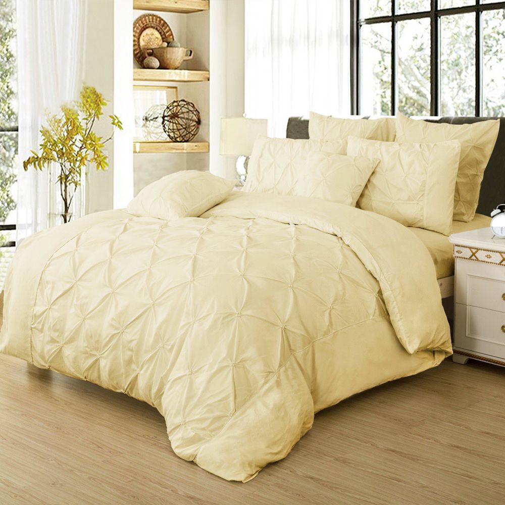 Diamond Pintuck Quilt Cover Set -Double Queen/King/Super King Size- Yellow Beige