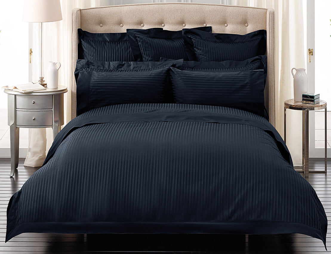 1000TC Ultra Soft Striped Duvet/Doona/Quilt Cover Set Queen/King/Super King Size-Midnight Blue