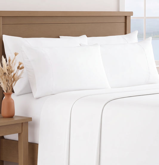 1000TC Ultra Soft Sheet Set - Single/Double Queen/King/Super King Size Bed - White