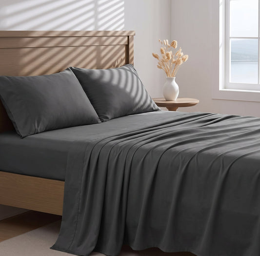 1000TC Ultra Soft Sheet Set - Single/Double Queen/King/Super King Size Bed - Charcoal