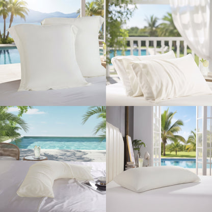 1000TC Silky Cooling Pillowcase - Ivory white - Envelope Closure