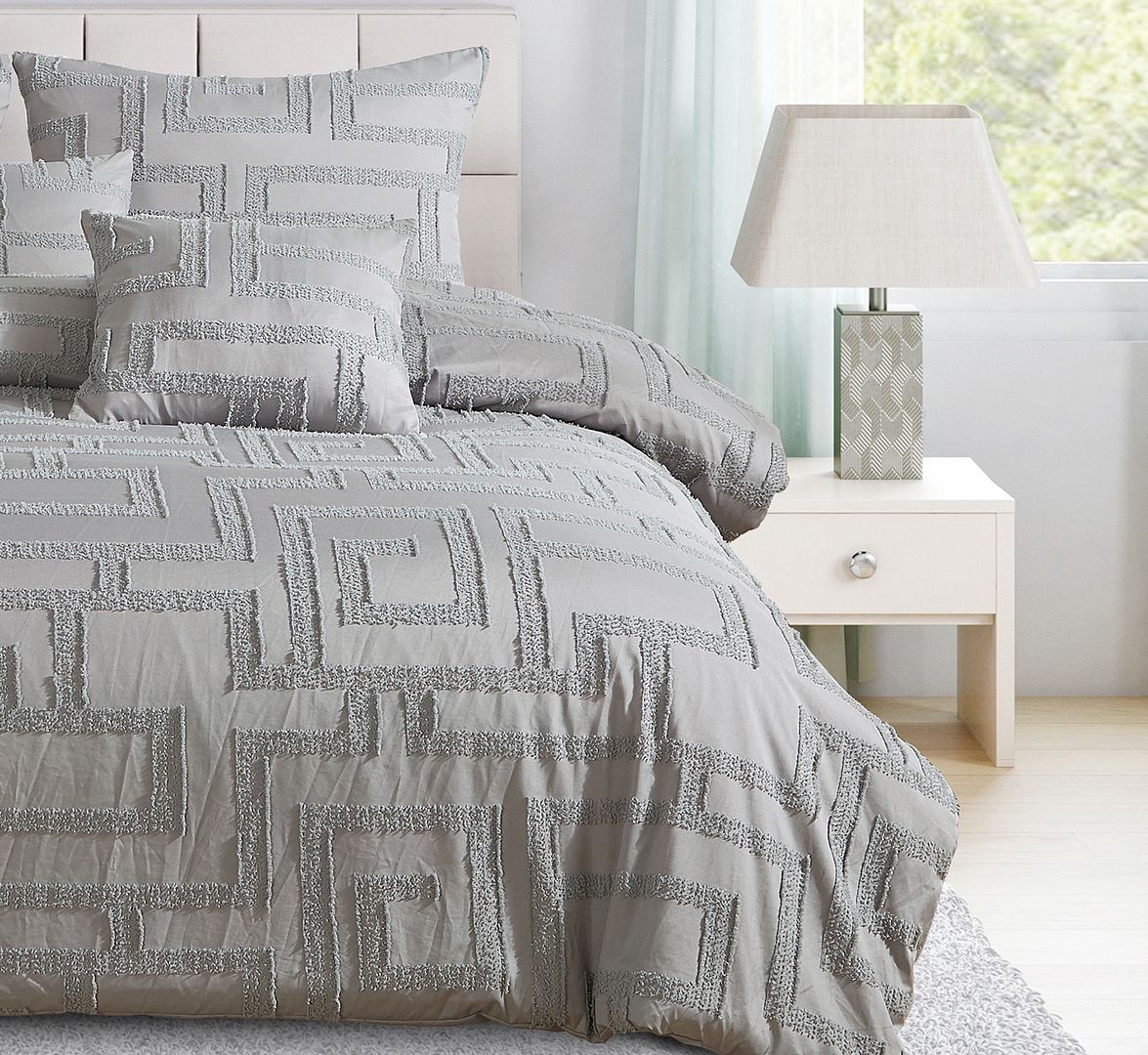 Tufted Jacquard Quilt/Doona/Duvet Cover Set - Grey