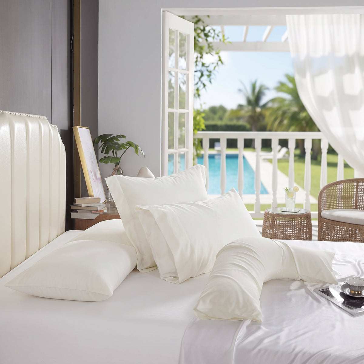 1000TC Silky Cooling Pillowcase - Ivory white - Envelope Closure