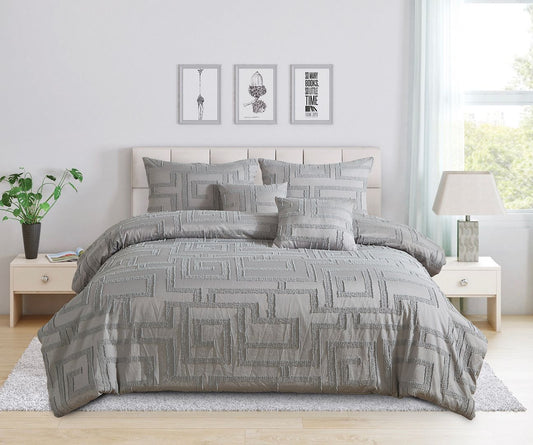 Tufted Jacquard Quilt/Doona/Duvet Cover Set - Grey
