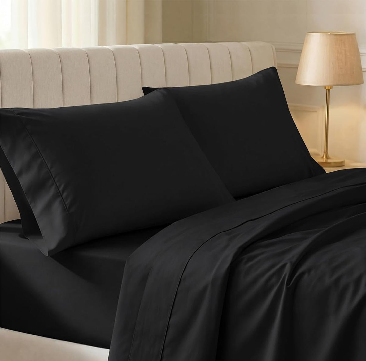 1000TC Ultra Soft Sheet Set - Single/Double Queen/King/Super King Size Bed - Black
