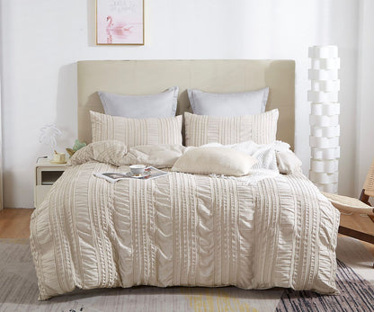 Tufted Boho Striped Embroidery Quilt/Doona/Duvet Cover Set