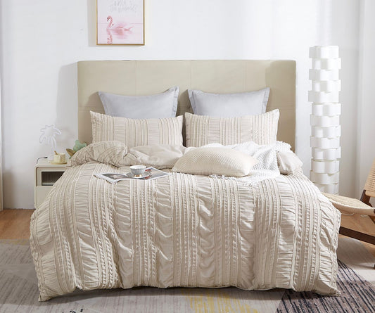 Tufted Boho Striped Embroidery Quilt/Doona/Duvet Cover Set