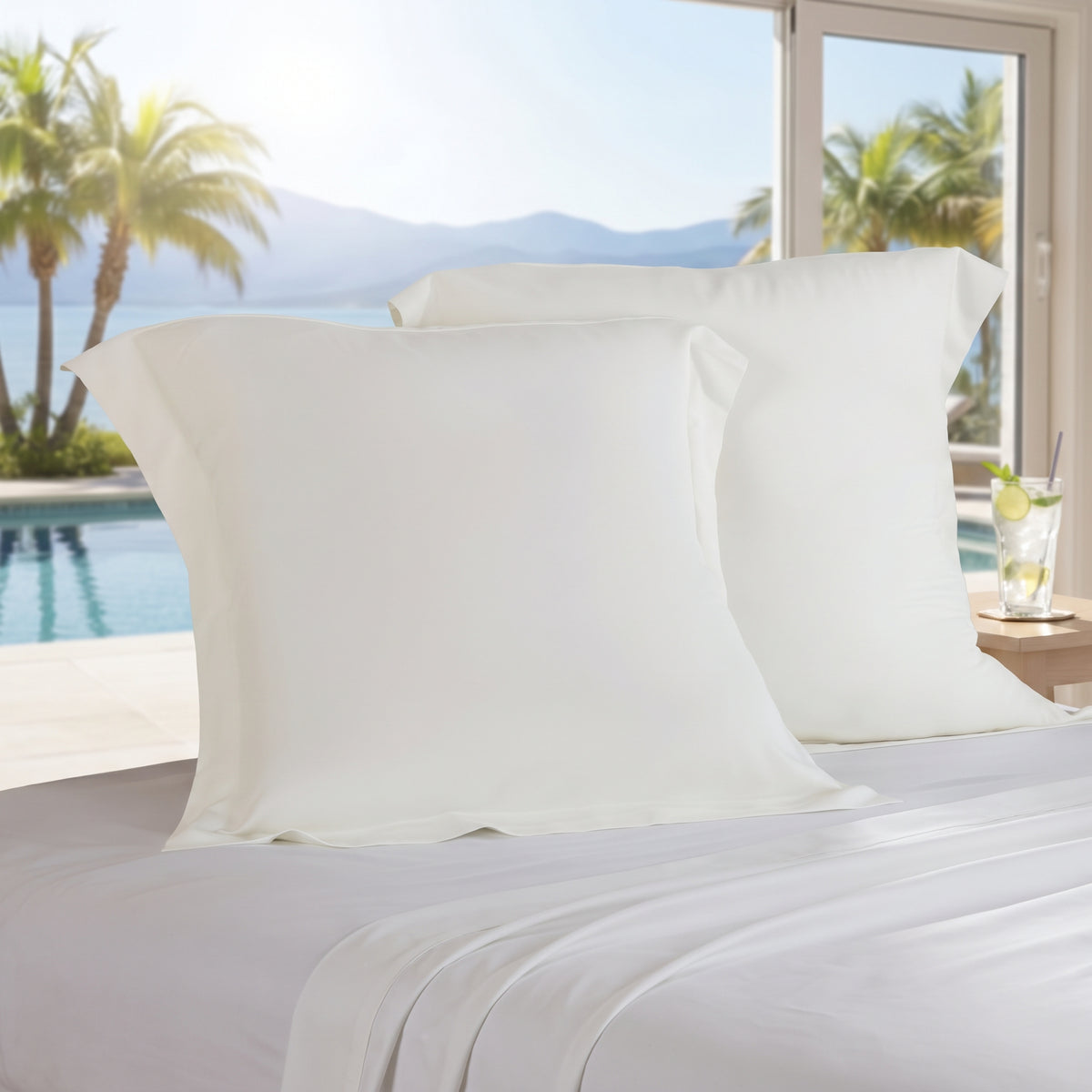 1000TC Silky Cooling Pillowcase - Ivory white - Envelope Closure