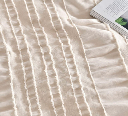 Tufted Boho Striped Embroidery Quilt/Doona/Duvet Cover Set