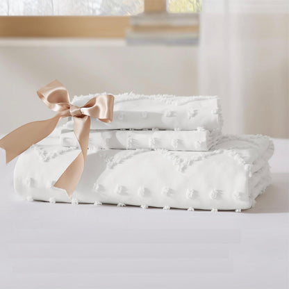 Tufted Boho Embroidery Quilt/Doona/Duvet Cover Set - White