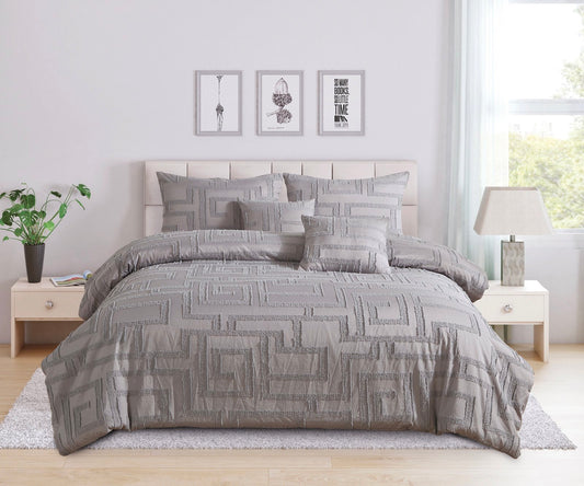 Tufted Jacquard Quilt/Doona/Duvet Cover Set - Grey