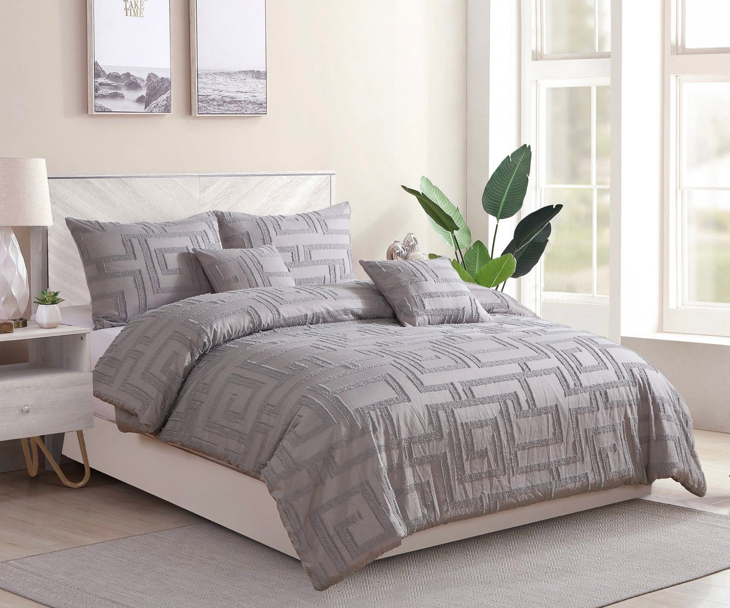 Tufted Jacquard Quilt/Doona/Duvet Cover Set - Grey