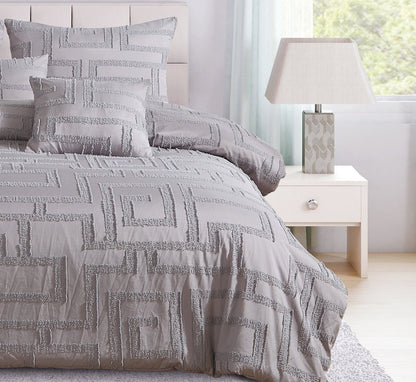 Tufted Jacquard Quilt/Doona/Duvet Cover Set - Grey