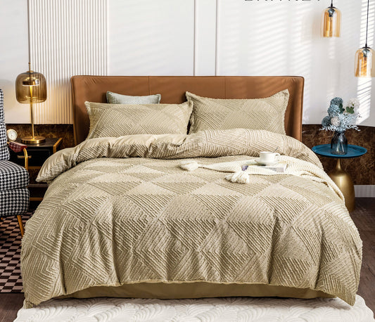 Tufted Textured Jacquard Quilt Cover Set (Queen/King/Super King Size) - Beige