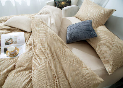 Tufted Textured Jacquard Quilt Cover Set (Queen/King/Super King Size) - Beige
