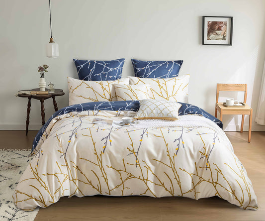 TREE Reversible Blue&Beige Duvet/Doona/Quilt Cover Set Queen/King/Super Size Bed