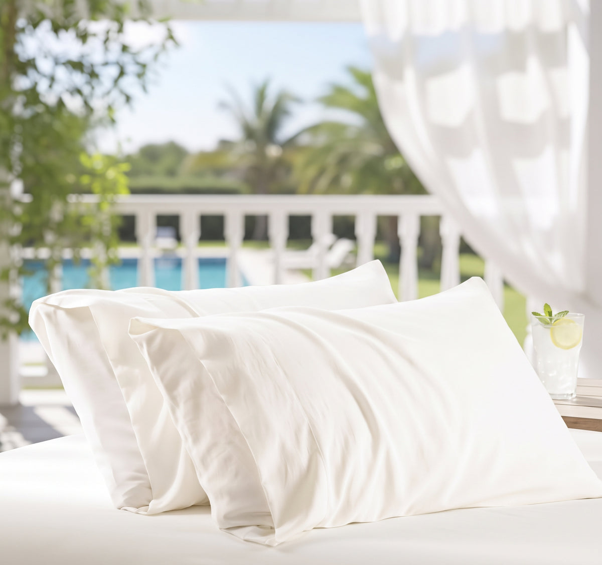 1000TC Silky Cooling Pillowcase - Ivory white - Envelope Closure