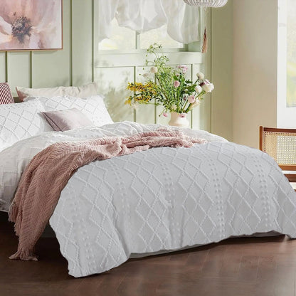 Tufted Boho Embroidery Quilt/Doona/Duvet Cover Set - White
