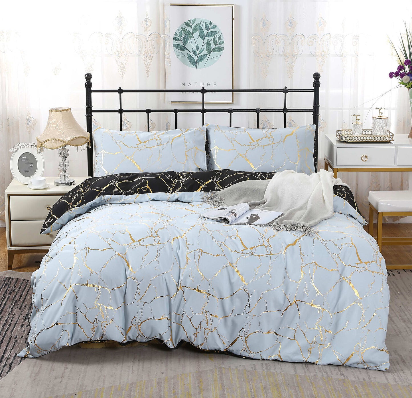 Adana Reversible Quilt Cover Set - Double Queen/King/Super King Size Bed