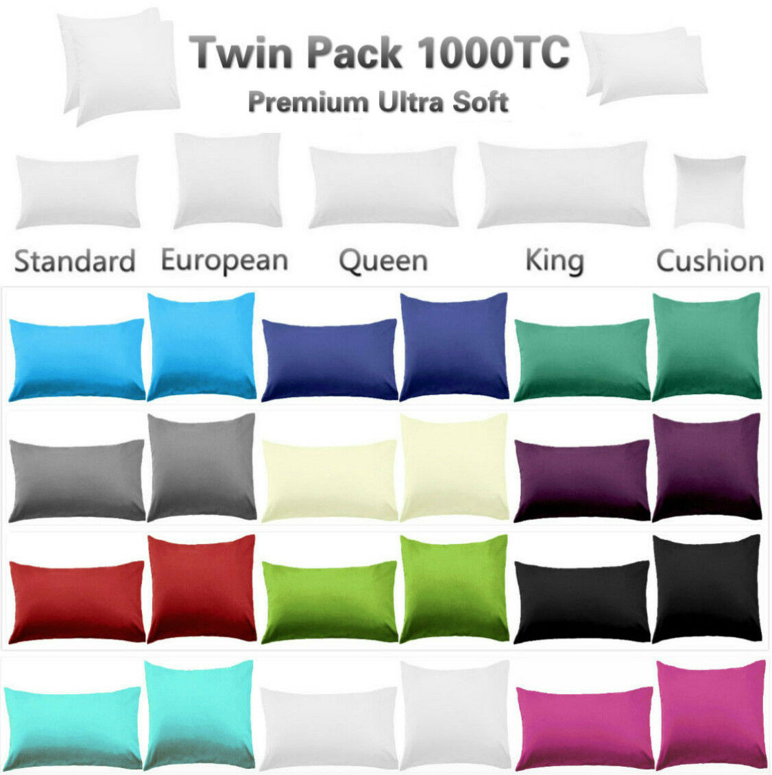 1000TC Ultra Soft European/Standard Pillow cases Queen/King Size V Shp/Body Pillowcase
