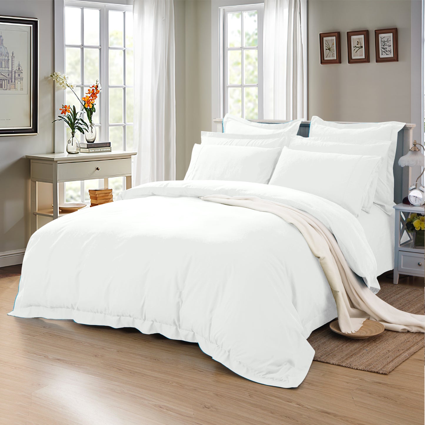 1000TC Soft Tailored Quilt Cover Set -Single/Double Queen/King/Super King Size-White
