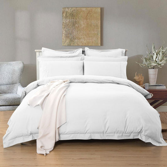 1000TC Soft Tailored Quilt Cover Set -Single/Double Queen/King/Super King Size-White