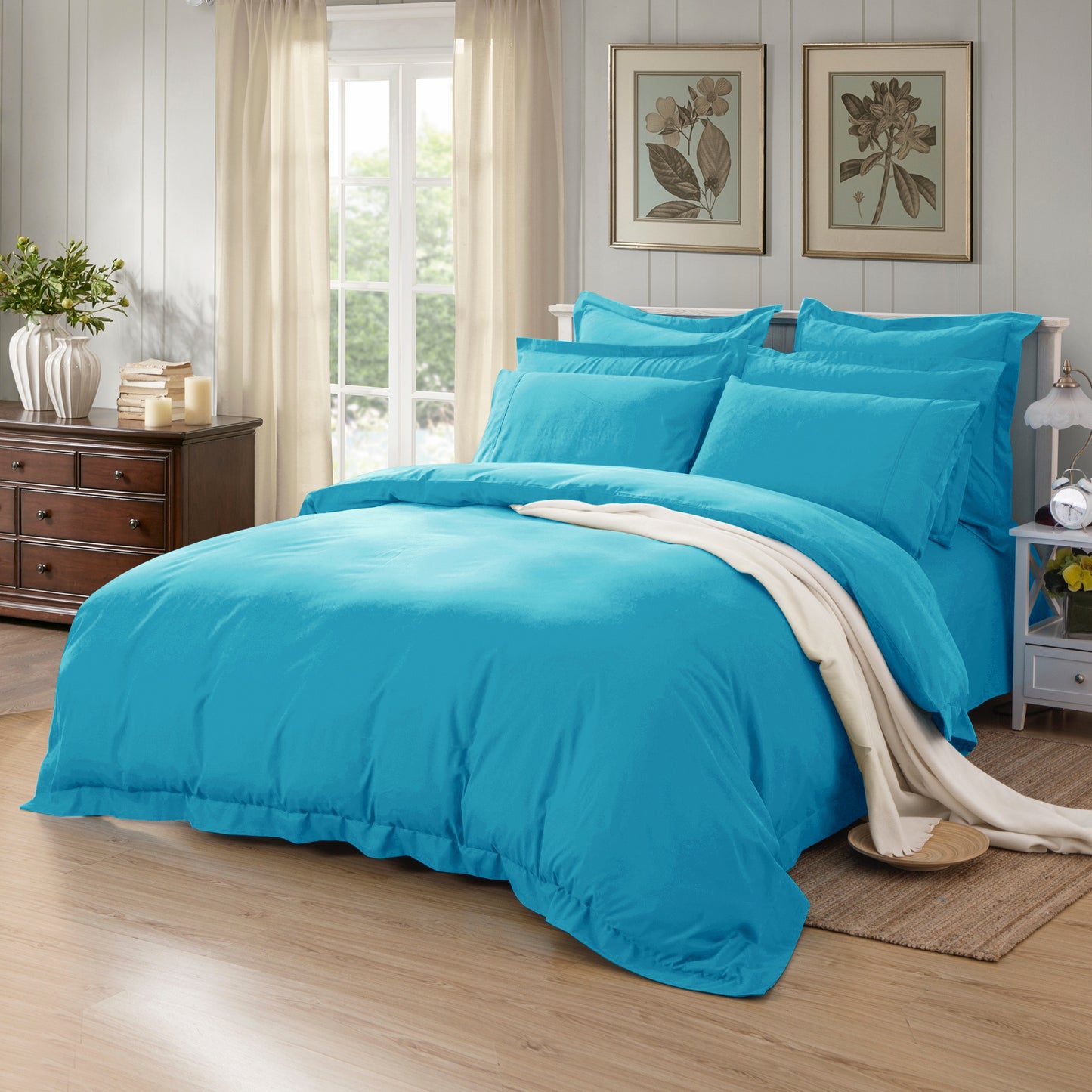 1000TC Soft Tailored Quilt Cover Set -Single/Double Queen/King/Super King Size-Light Blue