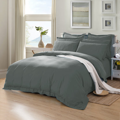 1000TC Soft Tailored Quilt Cover Set -Single/Double Queen/King/Super King Size-Charcoal
