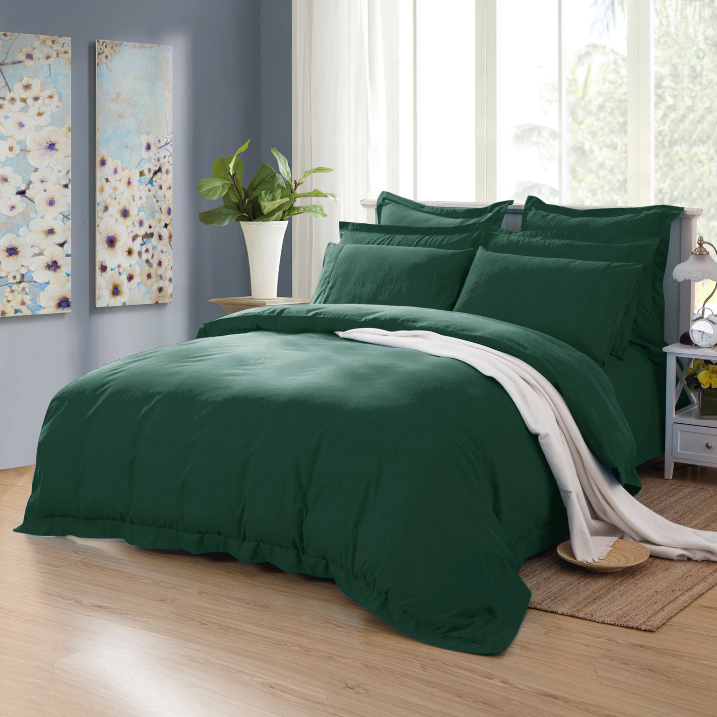 1000TC Soft Tailored Quilt Cover Set -Single/Double Queen/King/Super King Size-Dark Green