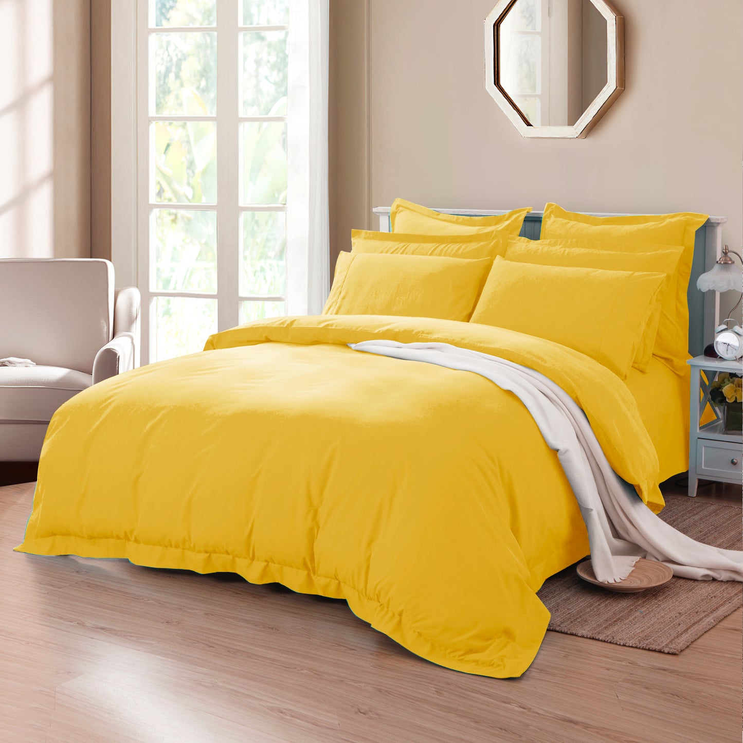 1000TC Soft Tailored Quilt Cover Set -Single/Double Queen/King/Super King Size-Yellow