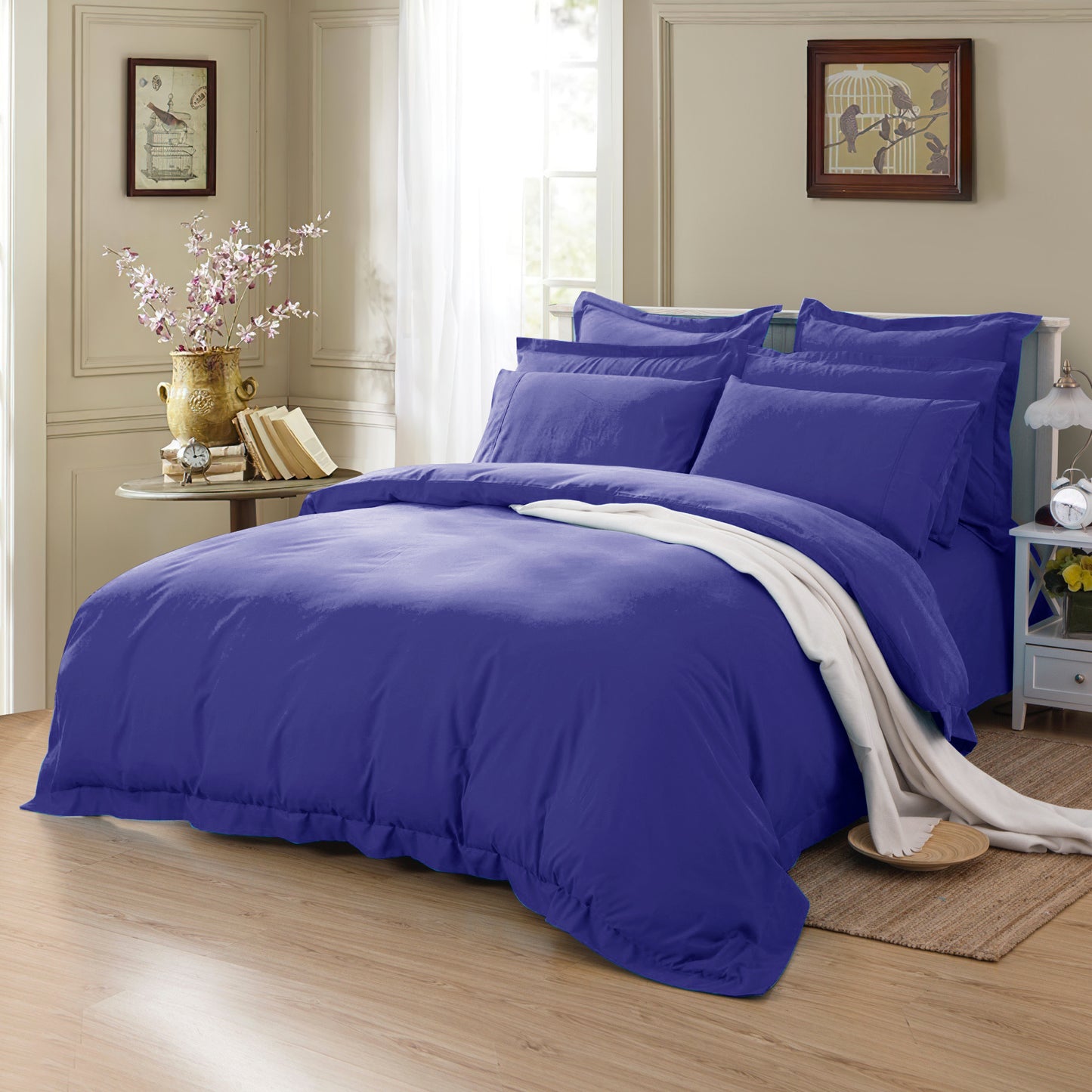 1000TC Soft Tailored Quilt Cover Set -Single/Double Queen/King/Super King Size-Royal Blue